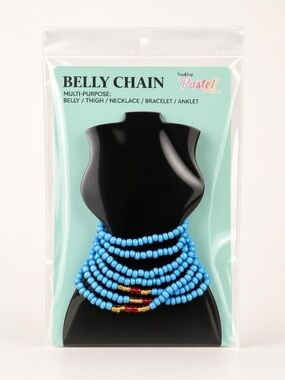 Pastel Collection Blue Beaded Multi-Strand Belly Jewelry with Gold & Red Accents